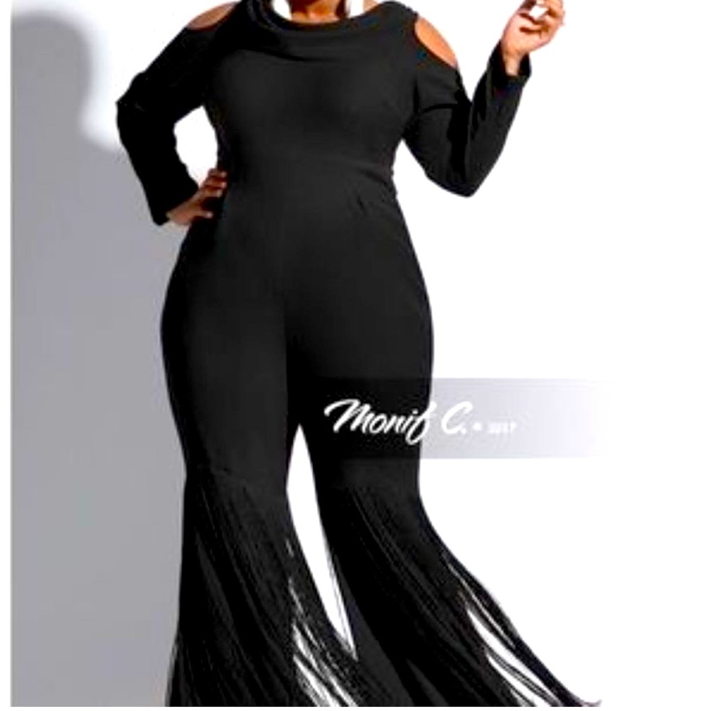 Monfi C Black jumpsuit with fringe bottom